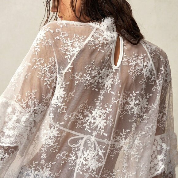 White Boho Casual Women's Long Sleeve Mini Dress - Picture 8 of 8